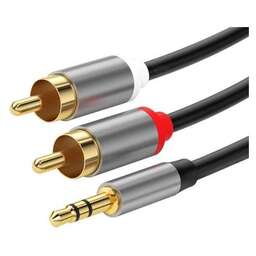 PREMIER Кабель соединительный аудио 5-334 3.0, Jack 3.5 (m) - 2хRCA (m), медный, 3м, GOLD, черный/серый