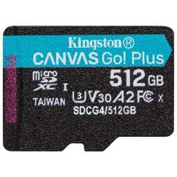 KINGSTON Карта памяти microSDXC UHS-I U3 Canvas Go Plus 512 ГБ, 200 МБ/с, Class 10, SDCG4/512GBSP, 1 шт., без адаптера