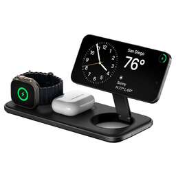 SATECHI Зарядное устройство 3-в-1 Qi2 Trio Wireless Charging Pad с вилками типа A/C/G. Цвет: черный