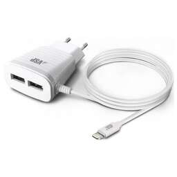 BORASCO Сетевое зарядное устройство 2xUSB-A, 15Вт, 3A, белый [52582]