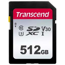 TRANSCEND Карта памяти SDXC UHS-I U3 512 ГБ, 100 МБ/с, Class 10, TS512GSDC300S, 1 шт., без адаптера