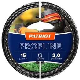 PATRIOT 805402201 D 2,0 мм L 15 м (скрученный квадрат, черный) Леска ProfLine для триммеров