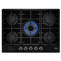 HAIER Газовая варочная панель HHX-G75CWSB, 5 конфорок, закаленное стекло, черный