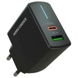 MORE CHOICE (4620202551245) NC61a Black - 1USB+1USB-C 3.0A PD 20W+QC3.0 быстрая зарядка для Type-C