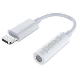 PERO Адаптер AD13, Lightning (m) - Jack 3.5 (f), 0.1м, белый