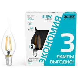 GAUSS Лампа светодиодная Basic 1041126T 5.5Вт цок.:E14 свеча 220B св.свеч.бел.нейт. (упак.:3шт)