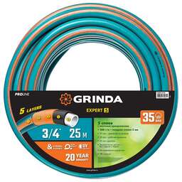 GRINDA EXPERT 5, 3/4″ 25 м, 30 атм, пятислойный, текстильное армирование, поливочный шланг, PROLine (429007-3/4-25)