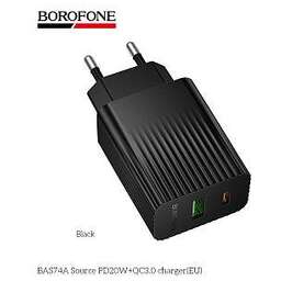 BOROFONE (6941991122750) BAS74A 1USB+1Type-C 3.0A QC3.0 PD 20W Black