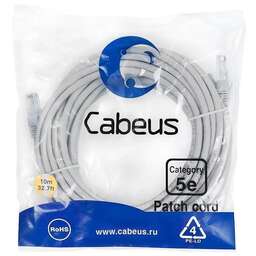 CABEUS Патч-корд PC-UTP-RJ45-CAT.5E-15M-LSZH U/UTP RJ-45 вил.-вилка RJ-45 кат.5E 15м серый LSZH
