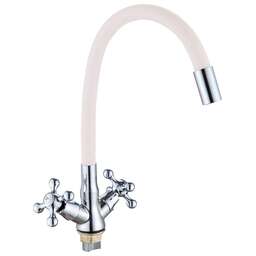 GOTA ROCIO G095531-GOTA Barcelona Смеситель д/кухни с 2-мя рукоятками с высоким силиконовым изливом, креп. гайка белый