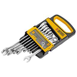 DENZEL Набор ключей комбинированных трещоточных 6-19 мм, 8 шт., CrV, матовый хром 14721