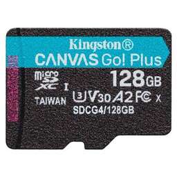 KINGSTON Карта памяти microSDXC UHS-I U3 Canvas Go Plus 128 ГБ, 200 МБ/с, Class 10, SDCG4/128GBSP, 1 шт., без адаптера