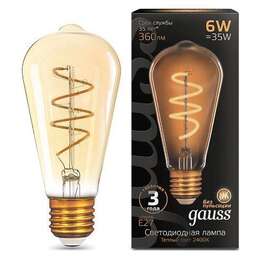 GAUSS Упаковка ламп филаментная E27, эдисон, 6Вт, ST64, 10 шт. [157802006]