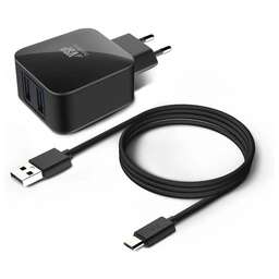 BORASCO Сетевое зарядное устройство 2xUSB, microUSB, 2.1A, черный [20649]