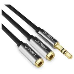 UGREEN Кабель-переходник акустический AV123, 2xJack 3.5 (f) - Jack 3.5 (m), 0.2м, черный [10532]