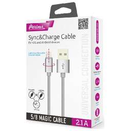 PARTNER Кабель USB 2.0 - MAGIC 5/8 (MICROUSB+LIGHTNING), 1м, 2.1А (ПР034116)