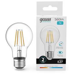 GAUSS Лампа филам. Filament 7Вт цок.:E27 груша 220B св.свеч.бел.нейт. (упак.:10шт) (22227)