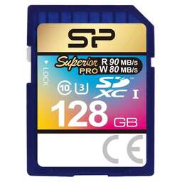 SILICON POWER Карта памяти SDXC UHS-I U3 Superior Pro 128 ГБ, 90 МБ/с, Class 10, SP128GBSDXCU3V10, 1 шт., без адаптера