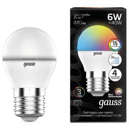 GAUSS Лампа светодиодная 105102406 6Вт цок.:G45 шар 175B св.свеч.RGB (упак.:1шт)