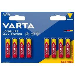 VARTA Батарея LongLife Max Power Alkaline LR03 BL5+3 AAA (8шт) блистер
