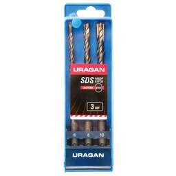 URAGAN 3 шт: 5 х 160, 6 х 160, 8 х 160 мм, набор SDS-plus буров (901-25554-H3)
