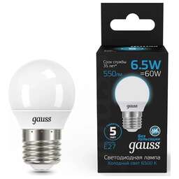 GAUSS Упаковка ламп LED E27, шар, 6.5Вт, 105102307, 10 шт