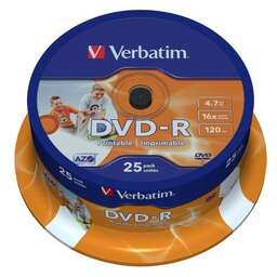VERBATIM Оптический диск DVD-R 4.7ГБ 16x, 25шт., cake box, printable [43538]
