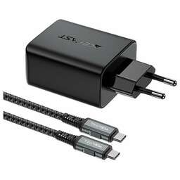 ACEFAST Сетевое зарядное устройство A17 65W GaN multi-function HUB charger set EU с кабелем USB-C - USB-C. Цвет: черный