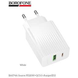 BOROFONE (6941991122767) BAS74A 1USB+1Type-C 3.0A QC3.0 PD 20W White