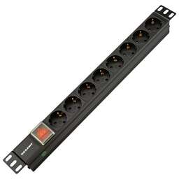 REXANT Блок распределения питания PDU горизонтальный 1U 8 розеток СЕЕ 7/4 Schuko 10A выкл алюм корп гнездо C14 черный