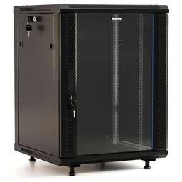 HYPERLINE Шкаф коммутационный TWB-FC-1866-GP-RAL9004 настенный, стеклянная передняя дверь, 18U, 600x920x600 мм
