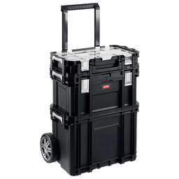 KETER SMART ROLLING, 564 х 373 х 700 мм, (22″), набор пластиковый ящик-тележка + ящик для инструментов + ящик органайзер (38390-22)