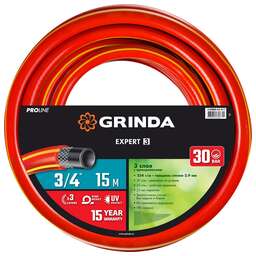 GRINDA EXPERT 3, 3/4″, 15 м, 30 атм, трёхслойный, армированный, поливочный шланг, PROLine (8-429005-3/4-15)