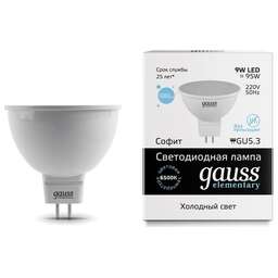GAUSS Лампа светодиодная Elementary MR16 9Вт цок.:GX5.3 спот 220B 6500K св.свеч.бел.хол. MR16 (упак.:10шт) (13539)