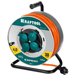 KRAFTOOL ПВС 3х2.5 30м 4000Вт IP44, Силовой удлинитель на стальной катушкеEXPERT (55089-30)