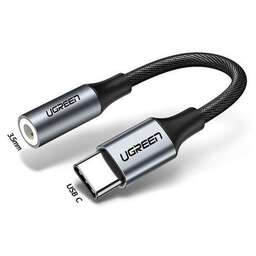 UGREEN Кабель-переходник аудио AV142, Jack 3.5 (m) - USB Type-C (f), 0.1м, GOLD, серый [30632]
