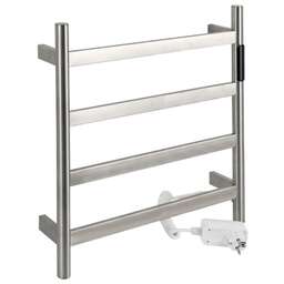 KRAFTTE - Полотенцесушитель электрический, 475 х 505 х 90 мм, лесенка 4 перекладины, 75 Вт, из нержавеющей стали, сенсорное управление с таймером до 24 часов, цвет САТИН. 44043