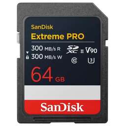 SANDISK Карта памяти SDXC UHS-II Extreme Pro 64 ГБ, 300 МБ/с, Class 10, SDSDXDM-064G-GN4IN, 1 шт., без адаптера