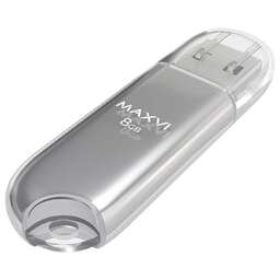 MAXVI P1 8GB silver, монолит с колпачком, ABS пластик, USB 2.0