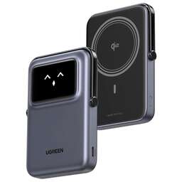 UGREEN Внешний аккумулятор PB764 (45329) UNO 10000mAh Qi2 MIni Magnetic Wireless Robot 20W Power Bank с держателем. Цвет: серый
