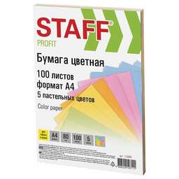 STAFF Бумага 110889, A4, офисная, 100л, 80г/м2, ассорти
