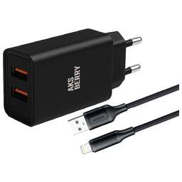 AKSBERRY (6900209210016) T38 2 USB 2.4A + кабель Lightning, черный