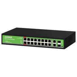 DIGMA Коммутатор DSP216G-2G-2S-R300 (L2) 18x1Гбит/с 2SFP 16PoE 16PoE+ 2PoE++ 300W неуправляемый