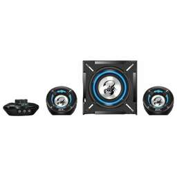 GENIUS Колонки игровые для ПК SW-G2.1 1000 /26 Вт/сабвуфер 60-200 Гц/стеллиты 150-20000 Гц/RCA/3.5мм/мощные басы/микрофон/регулировка громкости/синяя подстветка/пульт управления/кабель 1.5м/черный (31730043400)