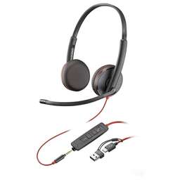 POLY Наушники с микрофоном Blackwire 3200 3225 черный/красный 2.27м накладные USB оголовье (8X229A6)