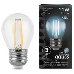 GAUSS Упаковка ламп филаментная E27, шар, 11Вт, 10 шт. [105802211]
