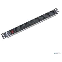 Cabeus PDU-8P Блок евророзеток для 19" шкафов, горизонтальный, 8 розеток, 10 A, выключатель, гнездо под шнур, алюминиевый корпус