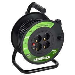 IEK Удлинитель силовой GENERICA УК20 (WKP10-10-04-20-G) 3x1.0кв.мм 4розет. 20м ПВС 10A катушка черный