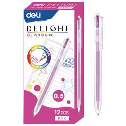 DELI Ручка гелев. ght EG118-PK прозрачный роз. черн. линия 0.5мм