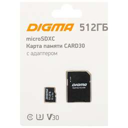 DIGMA Флеш карта microSDXC 512GB CARD30 V30 + adapter